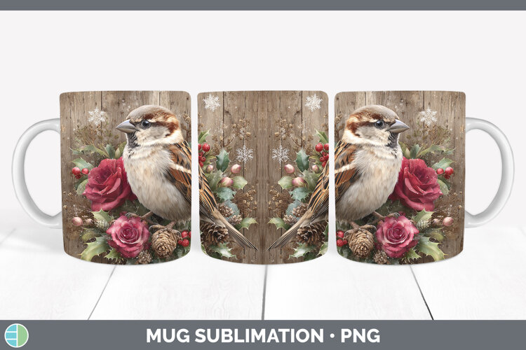 GorgeousBirds 01 Rustic Christmas Mug Wrap design.