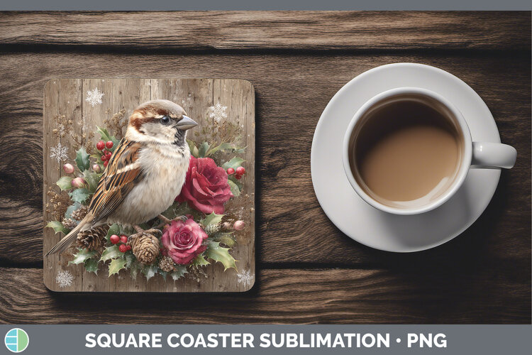 GorgeousBirds 01 Rustic Christmas Square Coaster design.