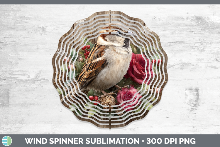 Sparrow Birds 01 Rustic Christmas Wind Spinner Sublimation D