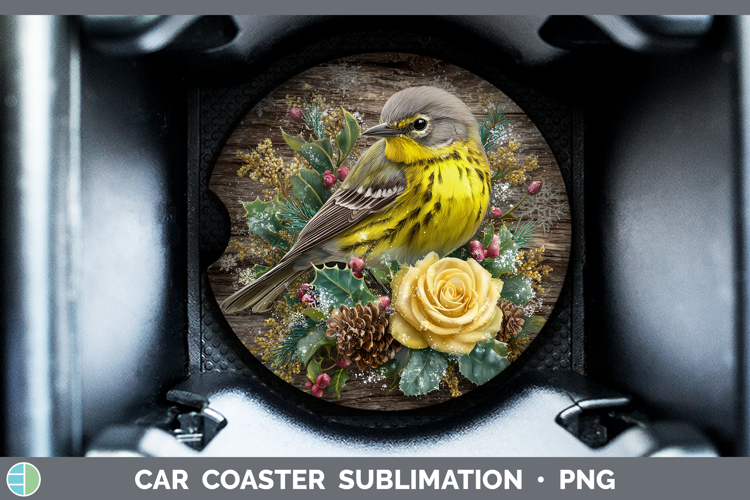 Warbler Birds 01 Rustic Christmas Car Coaster Sublimation De