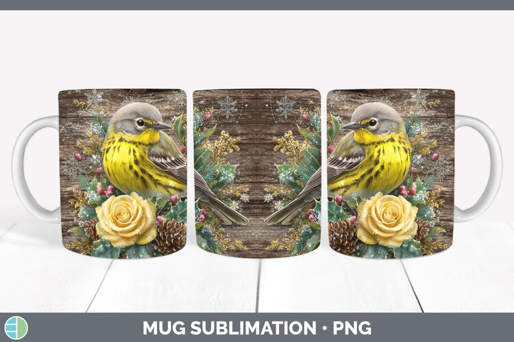 GorgeousBirds 01 Rustic Christmas Mug Wrap design.