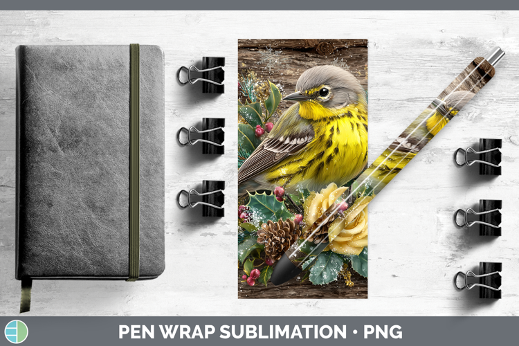 Warbler Birds 01 Rustic Christmas Pen Wrap Sublimation Desig