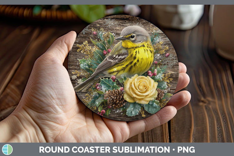 Warbler Birds 01 Rustic Christmas Round Coaster Sublimation