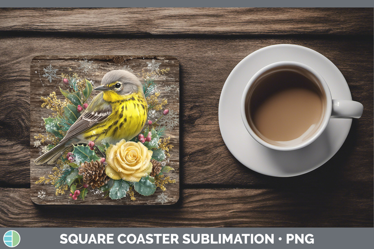 Warbler Birds 01 Rustic Christmas Square Coaster Sublimation