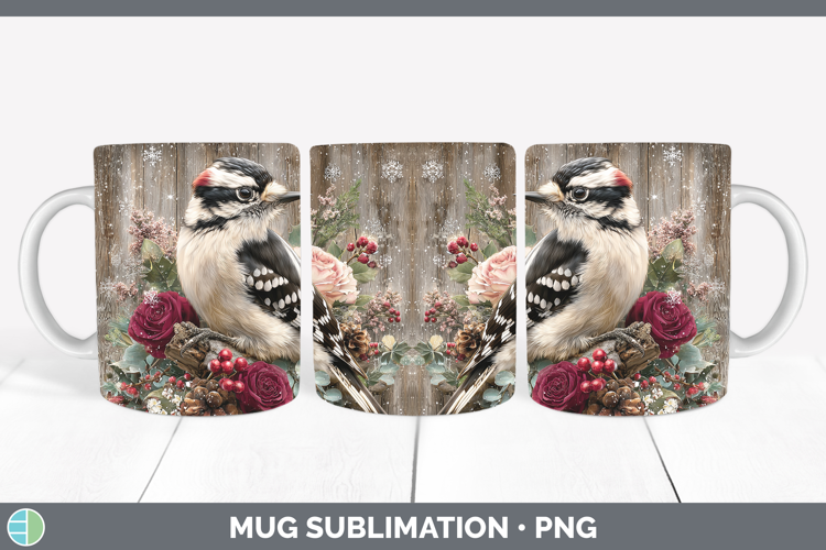 Woodpecker Birds 01 Rustic Christmas Mug Wrap Sublimation De