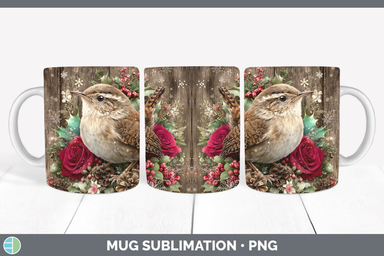 GorgeousBirds 01 Rustic Christmas Mug Wrap design.