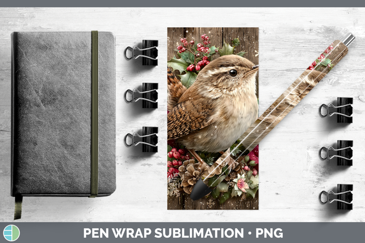 Wren Birds 01 Rustic Christmas Pen Wrap Sublimation Design