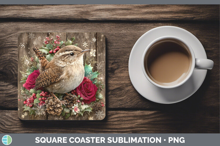 GorgeousBirds 01 Rustic Christmas Square Coaster design.