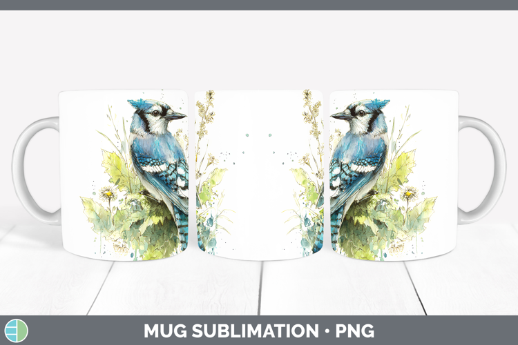 Blue Jay Birds 01 Sketch Mug Wrap Sublimation Design