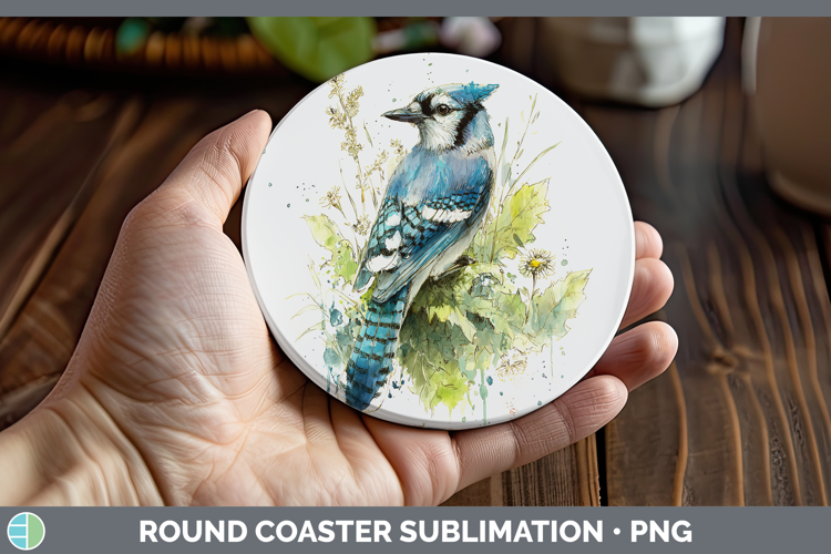 Blue Jay Birds 01 Sketch Round Coaster Sublimation Design