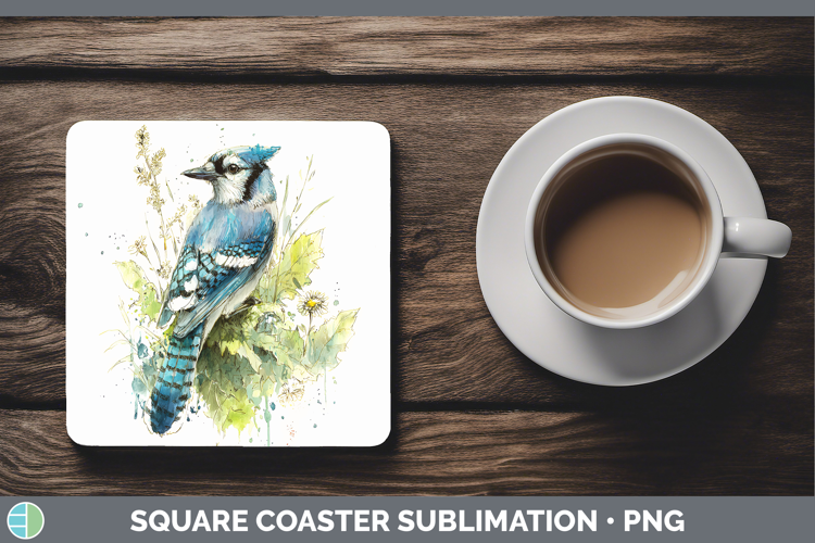 Blue Jay Birds 01 Sketch Square Coaster Sublimation Design