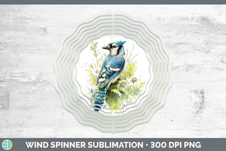 Blue Jay Birds 01 Sketch Wind Spinner Sublimation Design