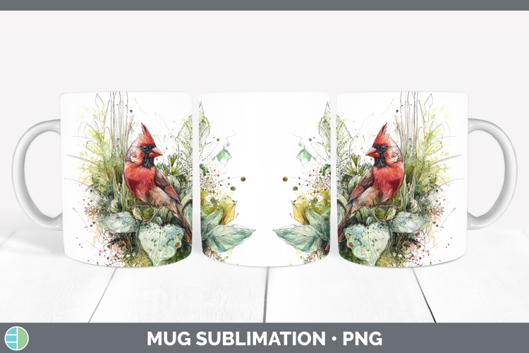 Cardinal Birds 01 Sketch Mug Wrap Sublimation Design