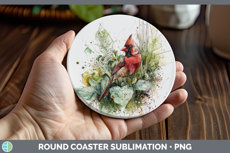 Cardinal Birds 01 Sketch Round Coaster Sublimation Design