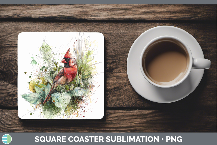 Cardinal Birds 01 Sketch Square Coaster Sublimation Design