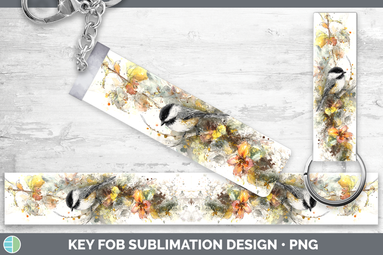 Chickadee Birds 01 Sketch Key Fob Sublimation Design