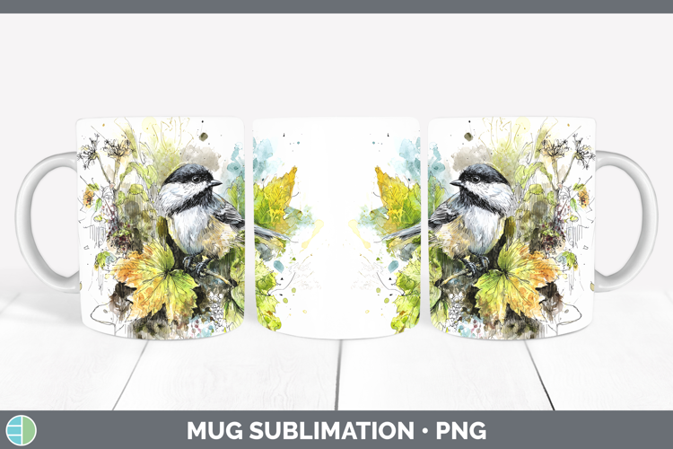Chickadee Birds 01 Sketch Mug Wrap Sublimation Design