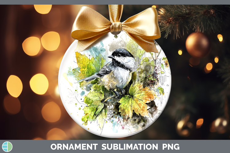 Chickadee Birds 01 Sketch Ornament Sublimation Design