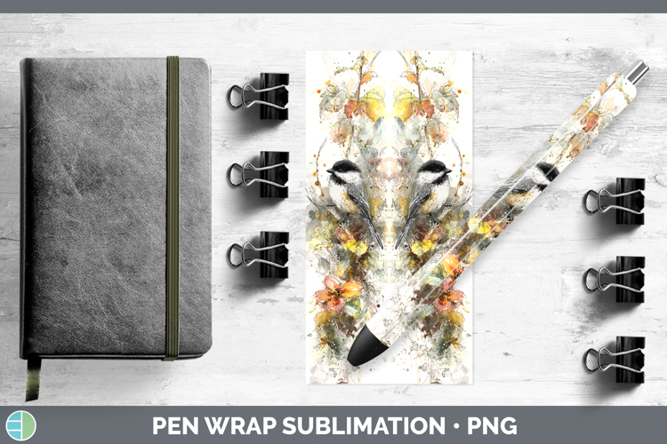 Chickadee Birds 01 Sketch Pen Wrap Sublimation Design