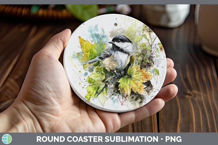 Chickadee Birds 01 Sketch Round Coaster Sublimation Design