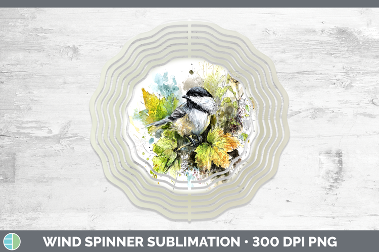 Chickadee Birds 01 Sketch Wind Spinner Sublimation Design