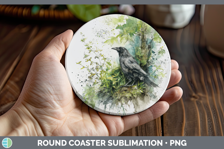 Crow Birds 01 Sketch Round Coaster Sublimation Design