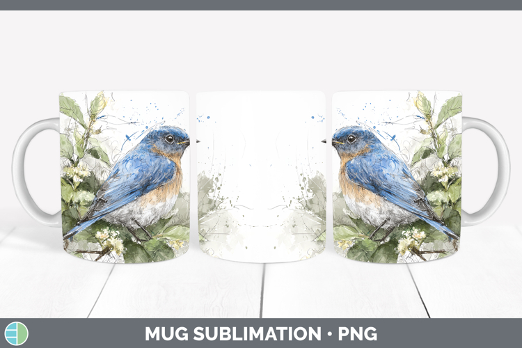 Eastern Bluebird Birds 01 Sketch Mug Wrap Sublimation Design