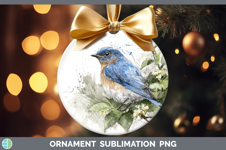 Eastern Bluebird Birds 01 Sketch Ornament Sublimation Design