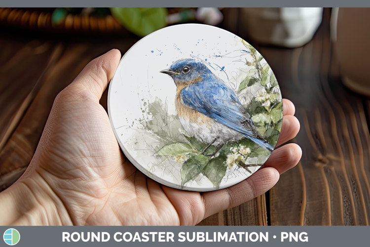 Eastern Bluebird Birds 01 Sketch Round Coaster Sublimation D