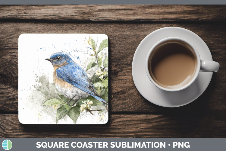 Eastern Bluebird Birds 01 Sketch Square Coaster Sublimation