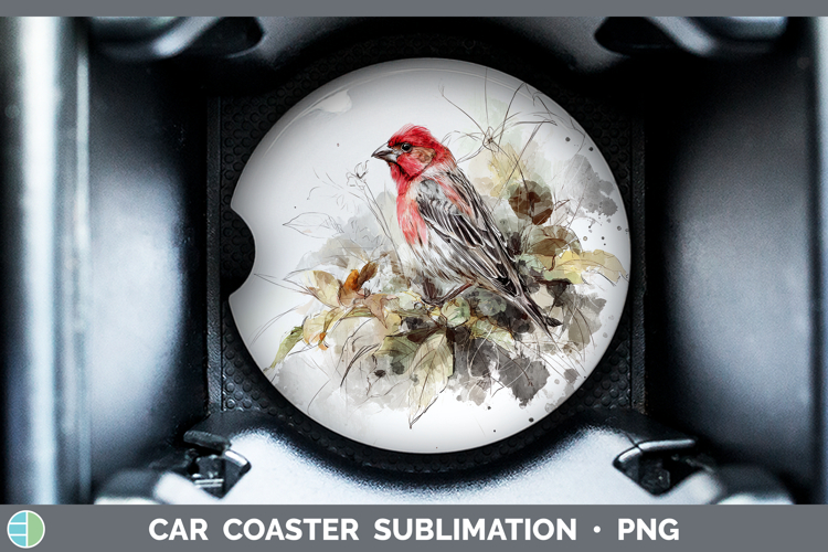 Finch Birds 01 Sketch Car Coaster Sublimation Design