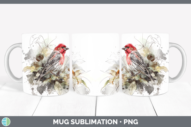 Finch Birds 01 Sketch Mug Wrap Sublimation Design