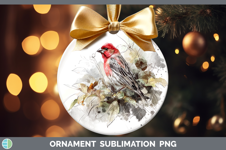 Finch Birds 01 Sketch Ornament Sublimation Design