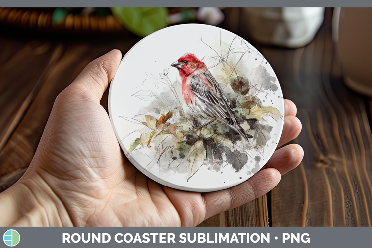 Finch Birds 01 Sketch Round Coaster Sublimation Design