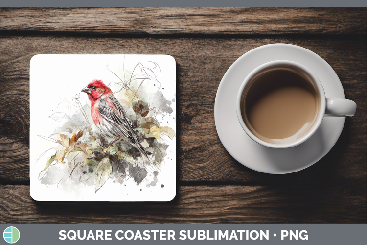 Finch Birds 01 Sketch Square Coaster Sublimation Design