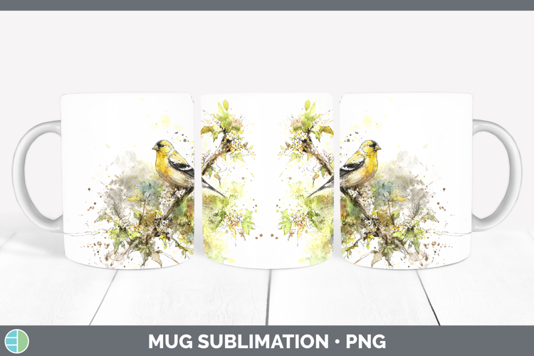 Goldfinch Birds 01 Sketch Mug Wrap Sublimation Design