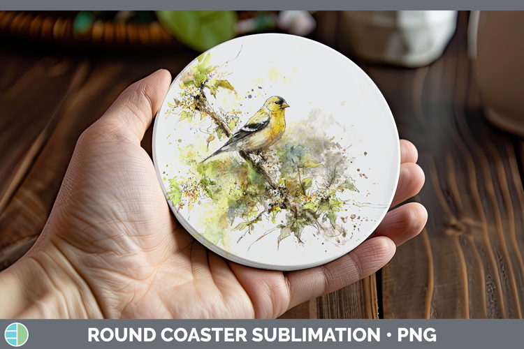Goldfinch Birds 01 Sketch Round Coaster Sublimation Design