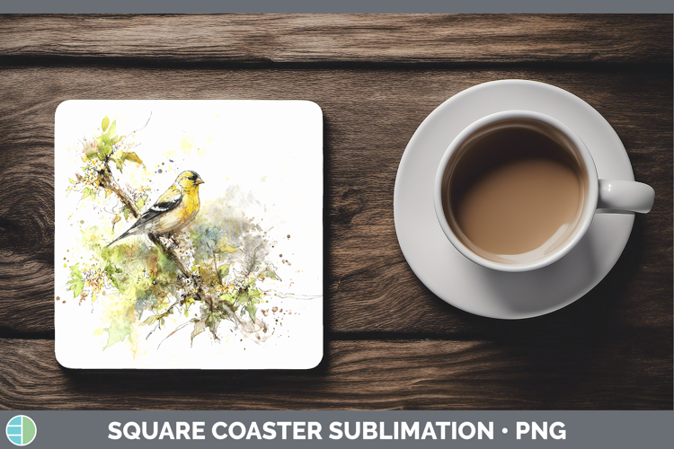 Goldfinch Birds 01 Sketch Square Coaster Sublimation Design