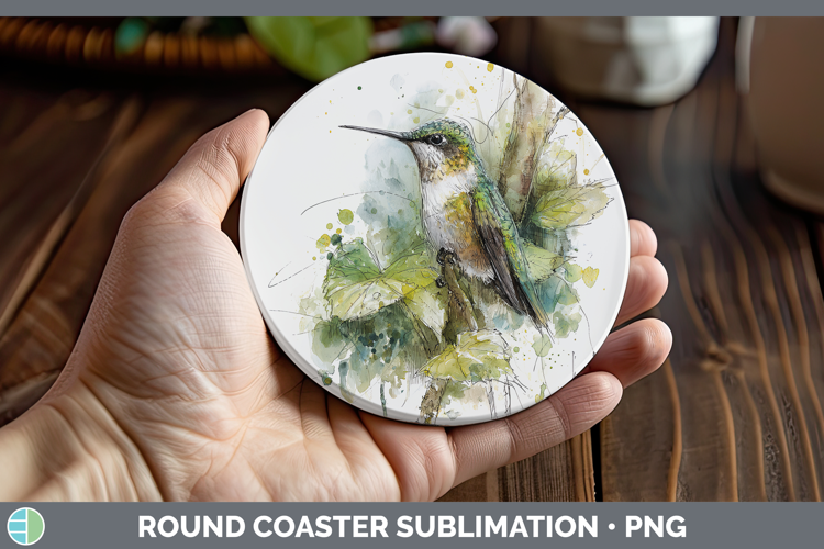 Hummingbird Birds 01 Sketch Round Coaster Sublimation Design