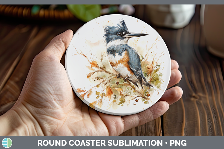 Kingfisher Birds 01 Sketch Round Coaster Sublimation Design