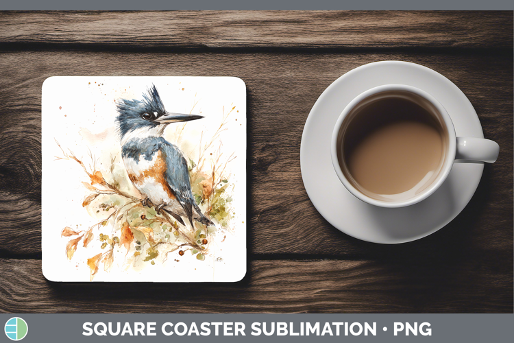 Kingfisher Birds 01 Sketch Square Coaster Sublimation Design