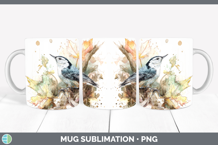 Nuthatch Birds 01 Sketch Mug Wrap Sublimation Design