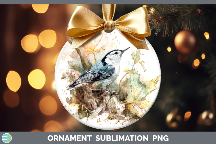 Nuthatch Birds 01 Sketch Ornament Sublimation Design
