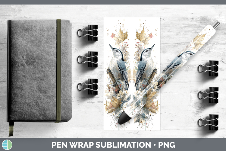 Nuthatch Birds 01 Sketch Pen Wrap Sublimation Design