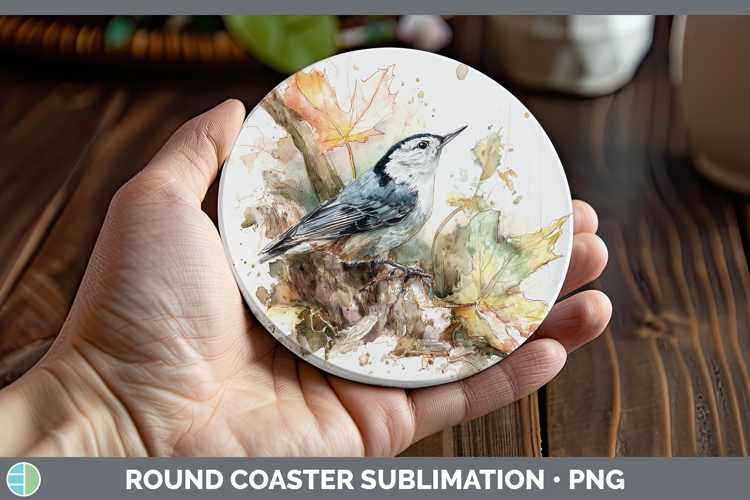 Nuthatch Birds 01 Sketch Round Coaster Sublimation Design
