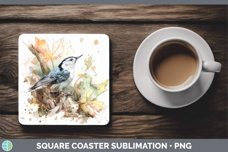 Nuthatch Birds 01 Sketch Square Coaster Sublimation Design