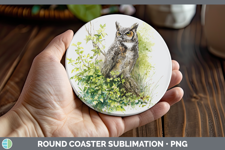 Owl Birds 01 Sketch Round Coaster Sublimation Design