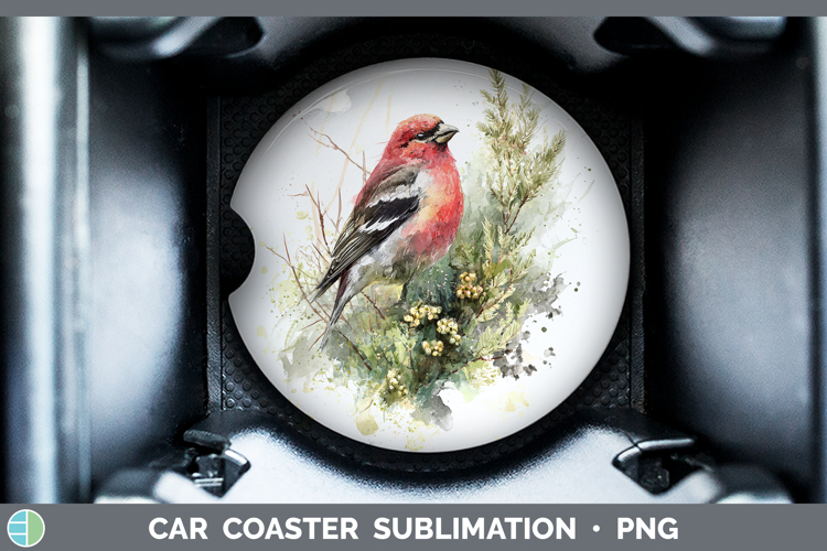 Pine Grosbeak Birds 01 Sketch Car Coaster Sublimation Design