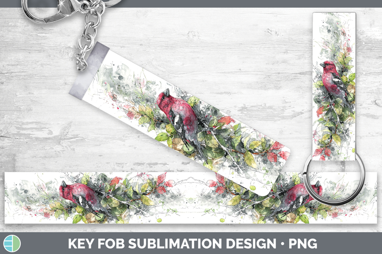 Pine Grosbeak Birds 01 Sketch Key Fob Sublimation Design