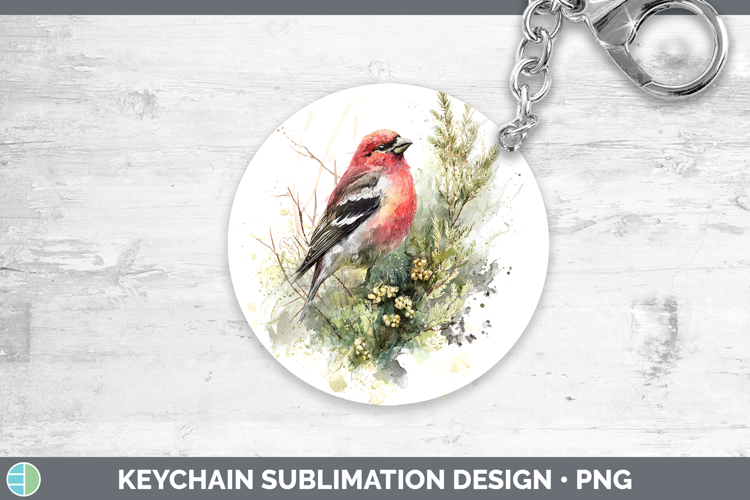 Pine Grosbeak Birds 01 Sketch Keychain Sublimation Design
